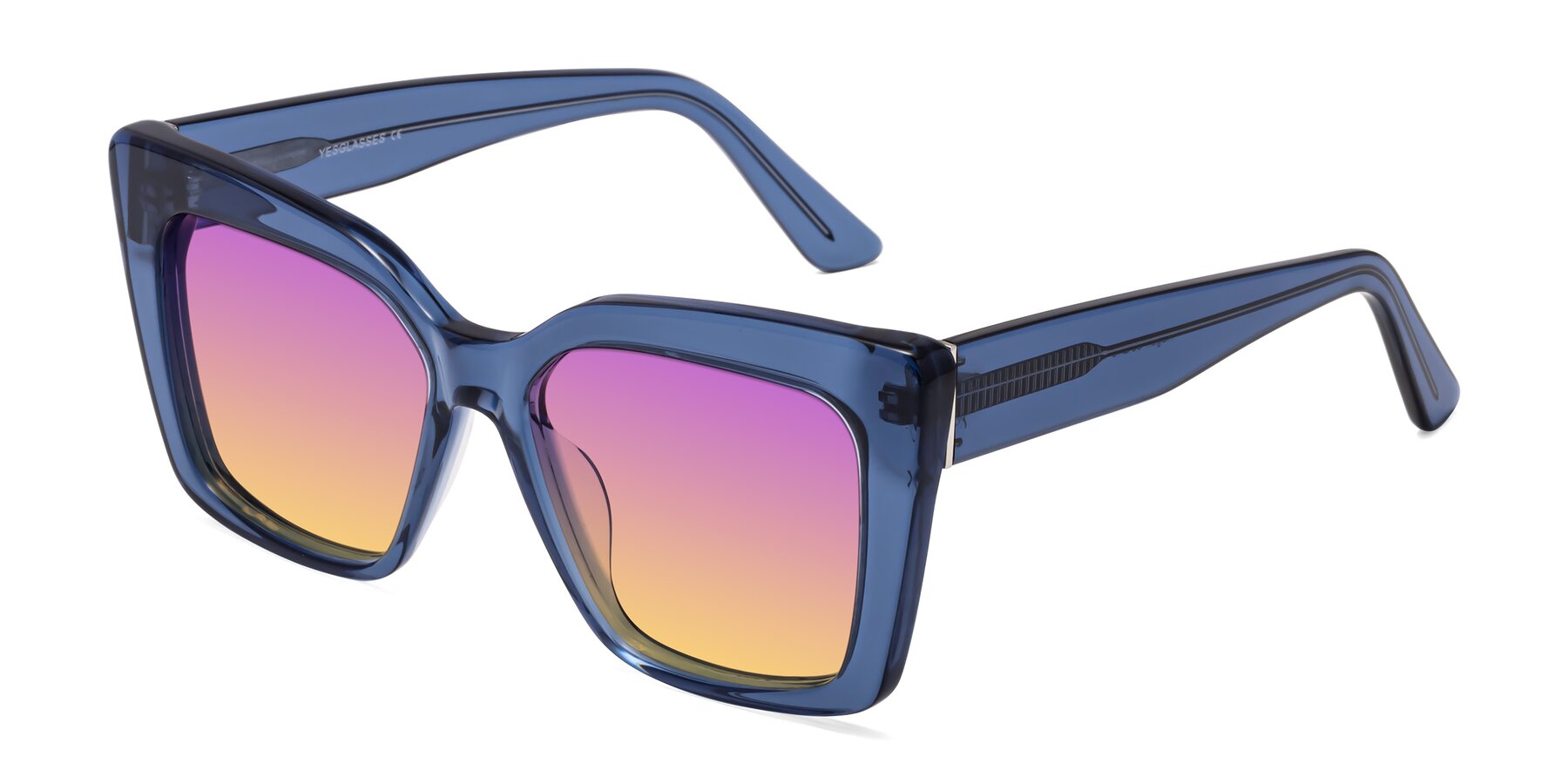 Angle of Hagen in Translucent Blue with Purple / Yellow Gradient Lenses