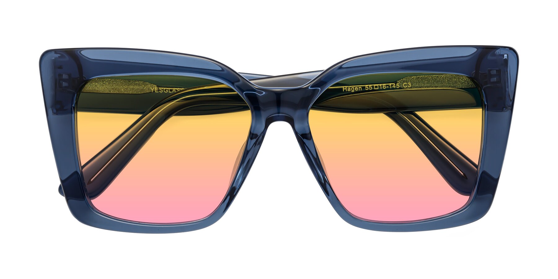 Folded Front of Hagen in Translucent Blue with Yellow / Pink Gradient Lenses