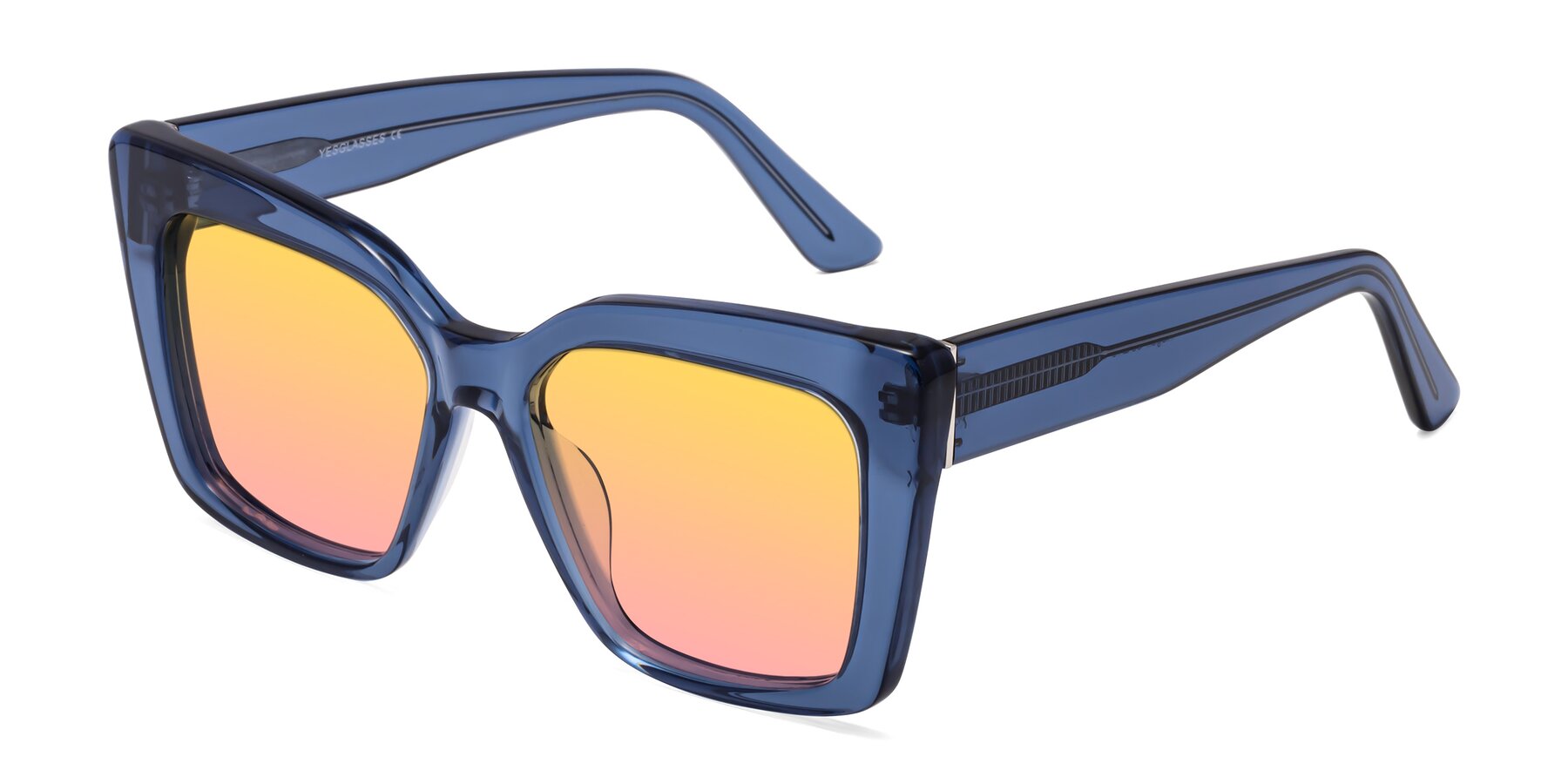 Angle of Hagen in Translucent Blue with Yellow / Pink Gradient Lenses