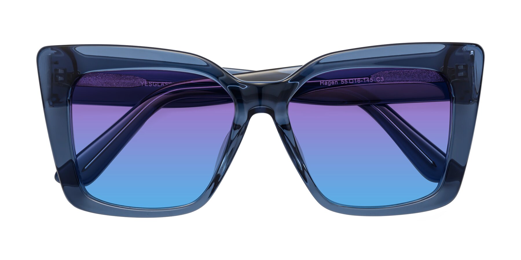 Folded Front of Hagen in Translucent Blue with Purple / Blue Gradient Lenses