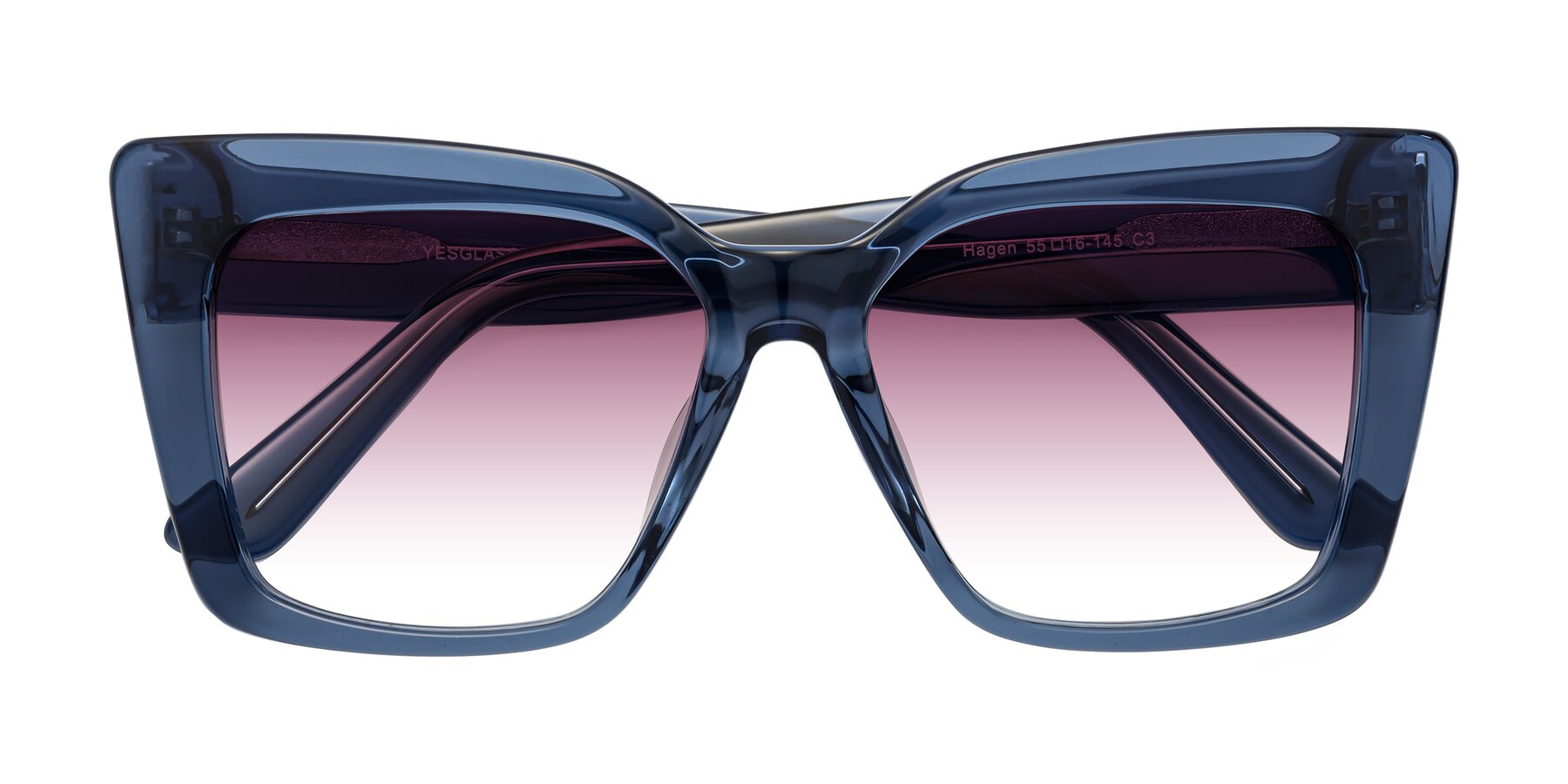 Folded Front of Hagen in Translucent Blue with Wine Gradient Lenses