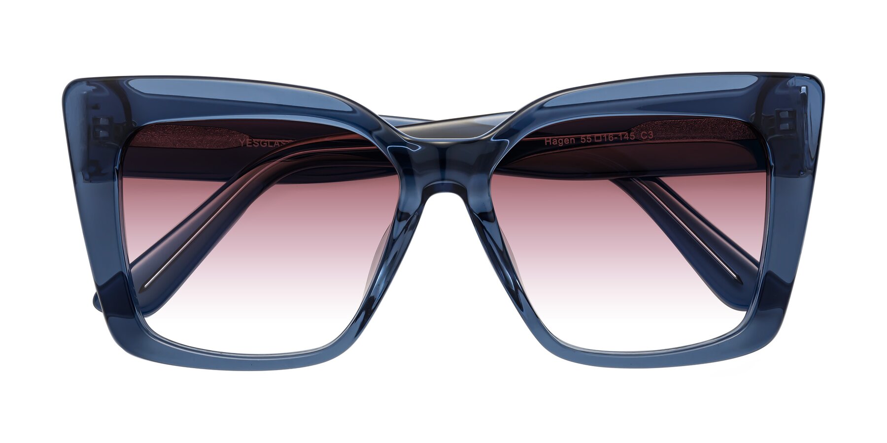 Folded Front of Hagen in Translucent Blue with Garnet Gradient Lenses