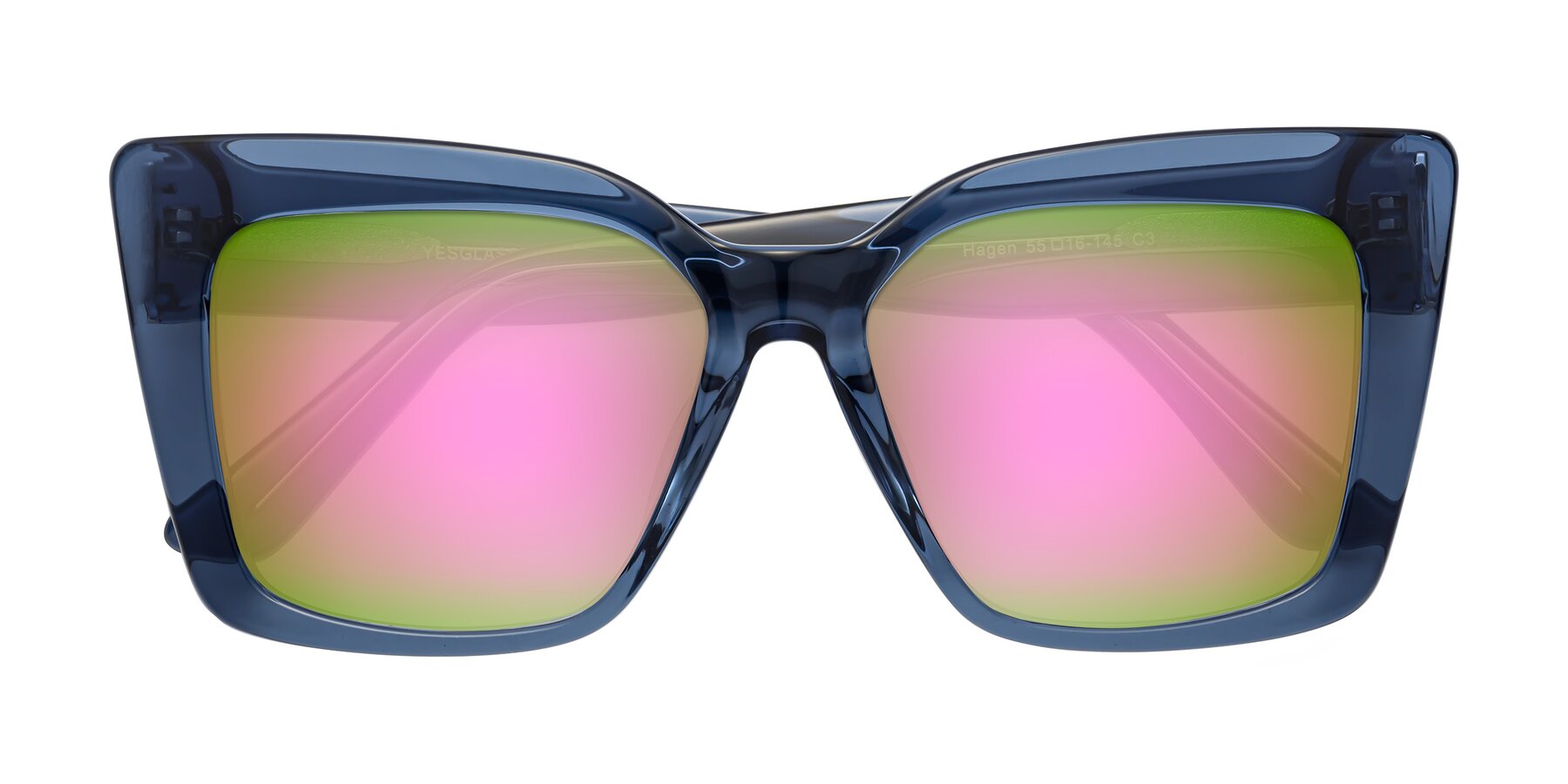 Folded Front of Hagen in Translucent Blue with Pink Mirrored Lenses