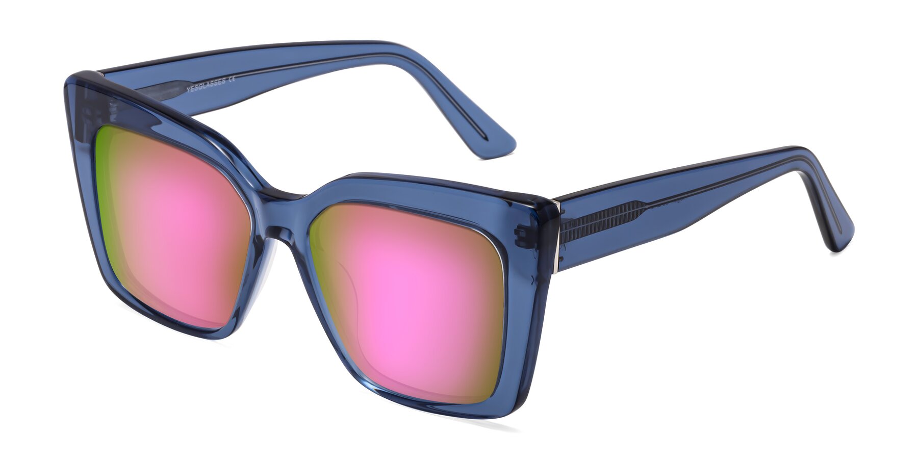 Angle of Hagen in Translucent Blue with Pink Mirrored Lenses