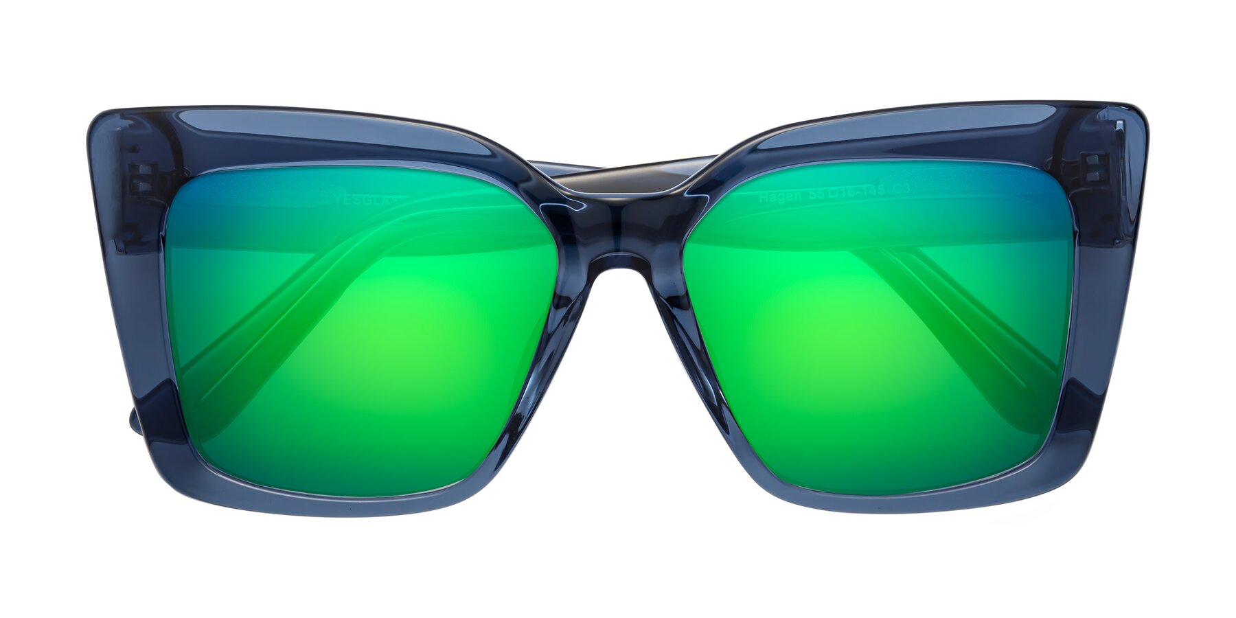Folded Front of Hagen in Translucent Blue with Green Mirrored Lenses