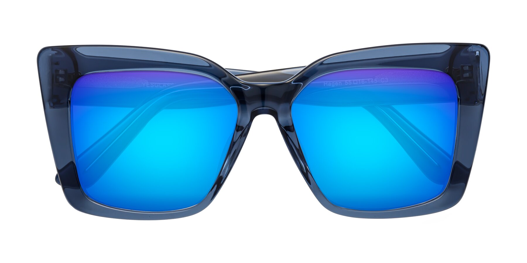 Folded Front of Hagen in Translucent Blue with Blue Mirrored Lenses