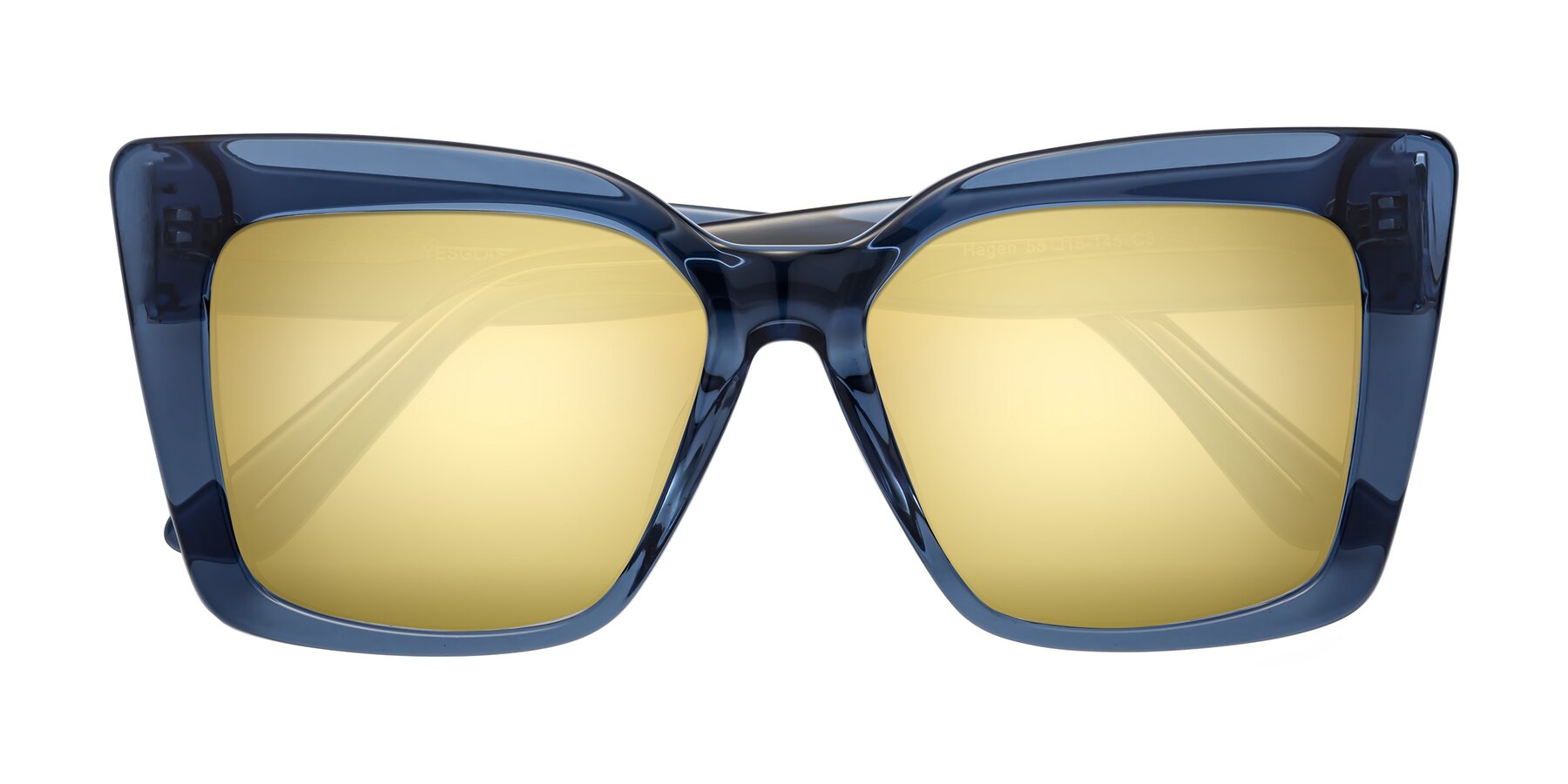 Folded Front of Hagen in Translucent Blue with Gold Mirrored Lenses