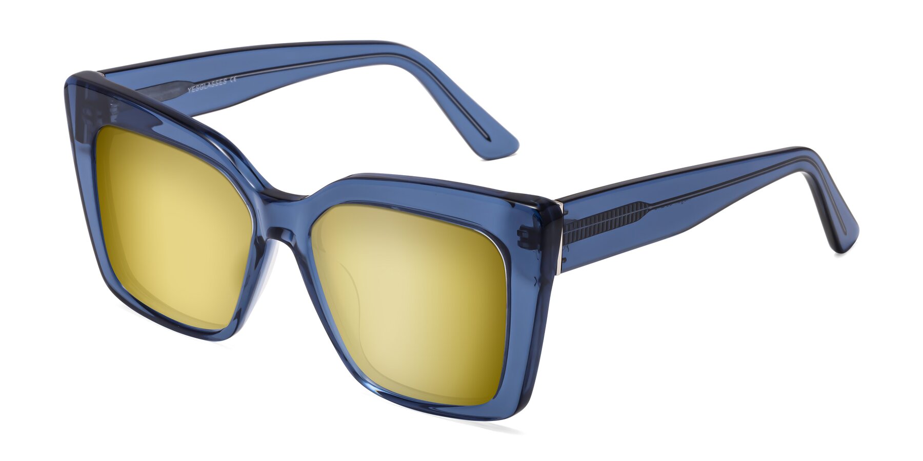 Angle of Hagen in Translucent Blue with Gold Mirrored Lenses
