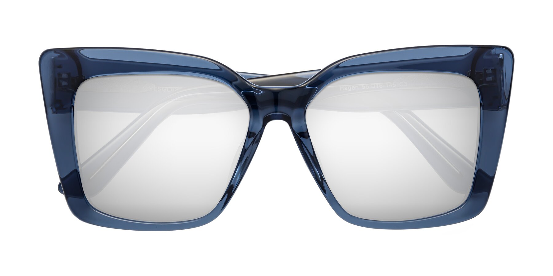 Folded Front of Hagen in Translucent Blue with Silver Mirrored Lenses