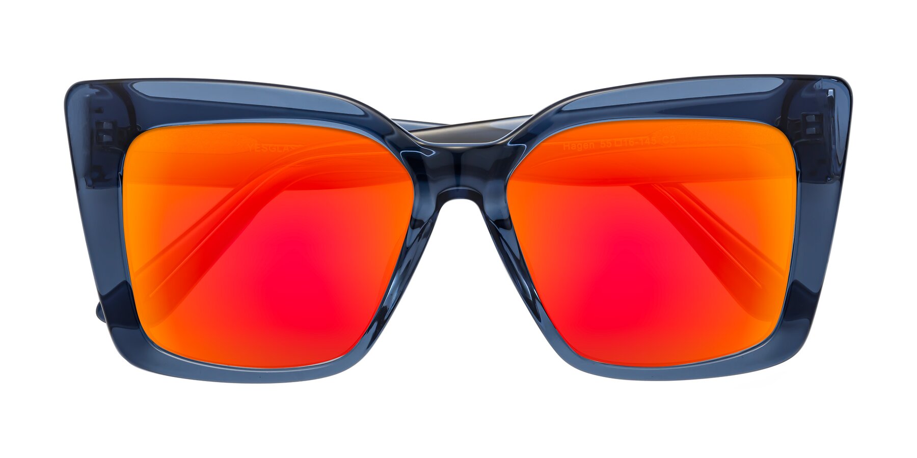 Folded Front of Hagen in Translucent Blue with Red Gold Mirrored Lenses