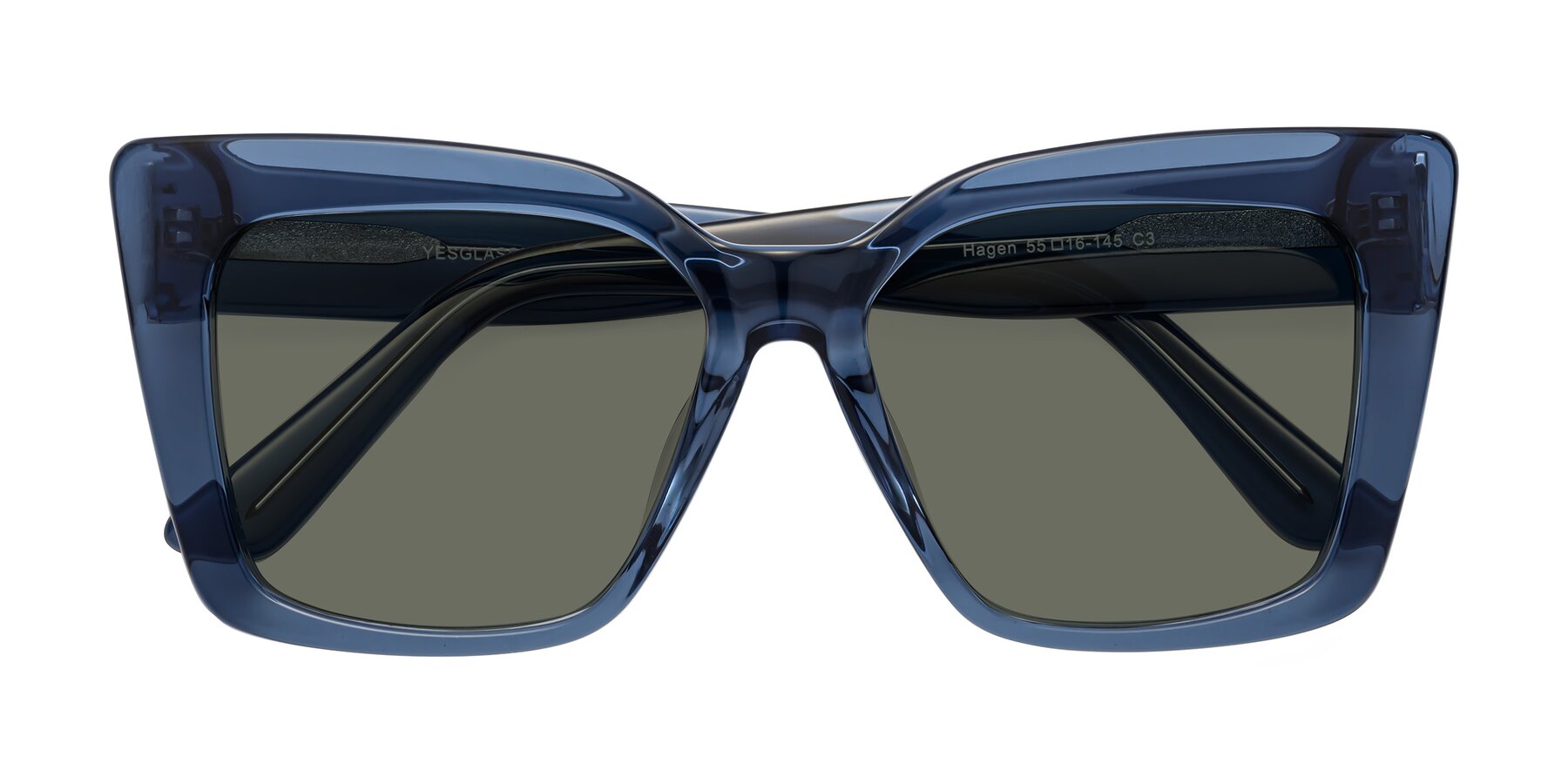 Folded Front of Hagen in Translucent Blue with Gray Polarized Lenses