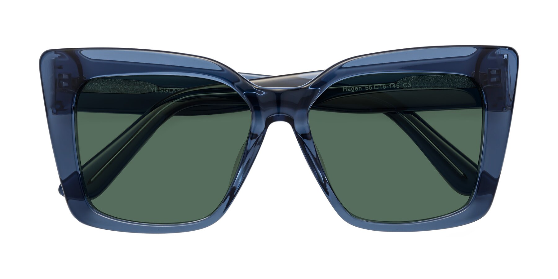 Folded Front of Hagen in Translucent Blue with Green Polarized Lenses