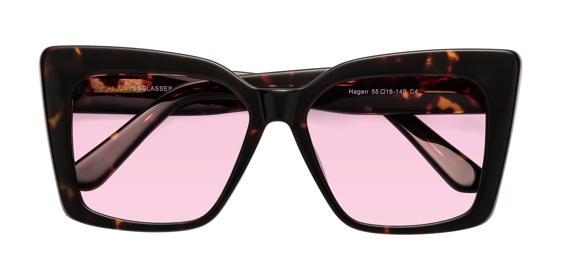 Folded Front of Hagen in Tortoise with Light Pink Tinted Lenses