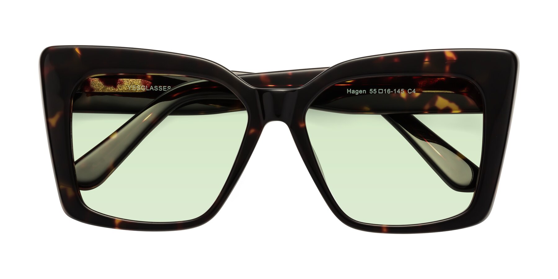 Folded Front of Hagen in Tortoise with Light Green Tinted Lenses