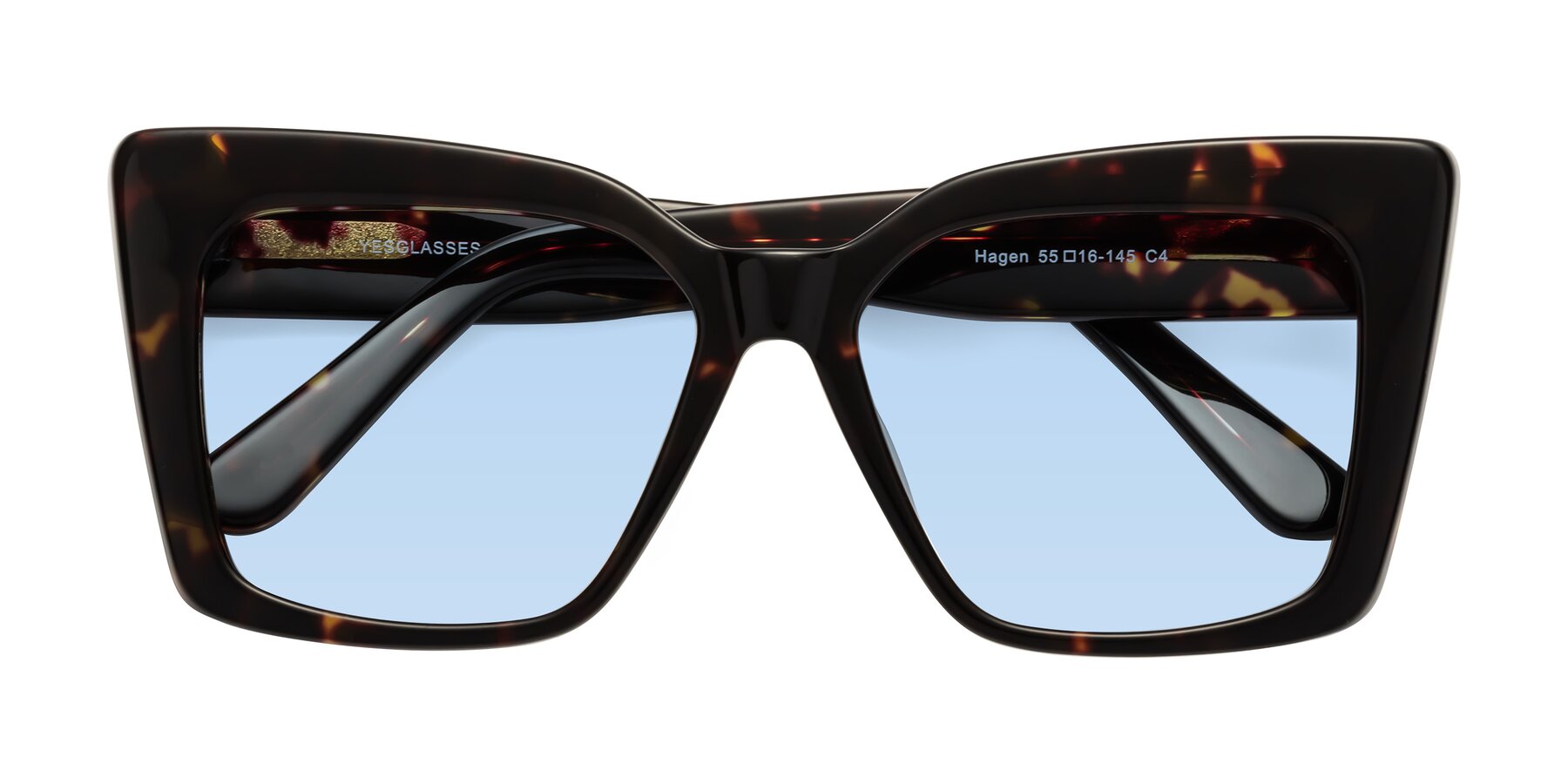 Folded Front of Hagen in Tortoise with Light Blue Tinted Lenses