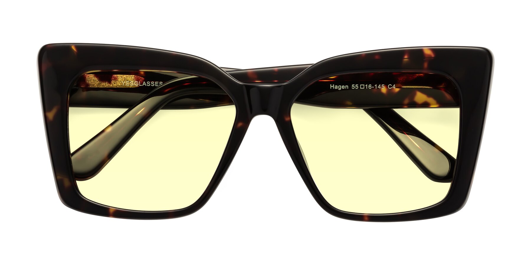 Folded Front of Hagen in Tortoise with Light Yellow Tinted Lenses
