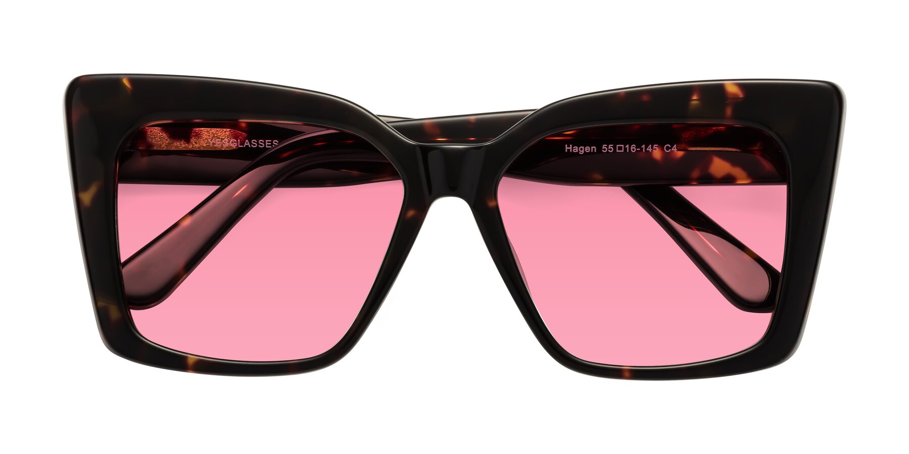 Folded Front of Hagen in Tortoise with Pink Tinted Lenses