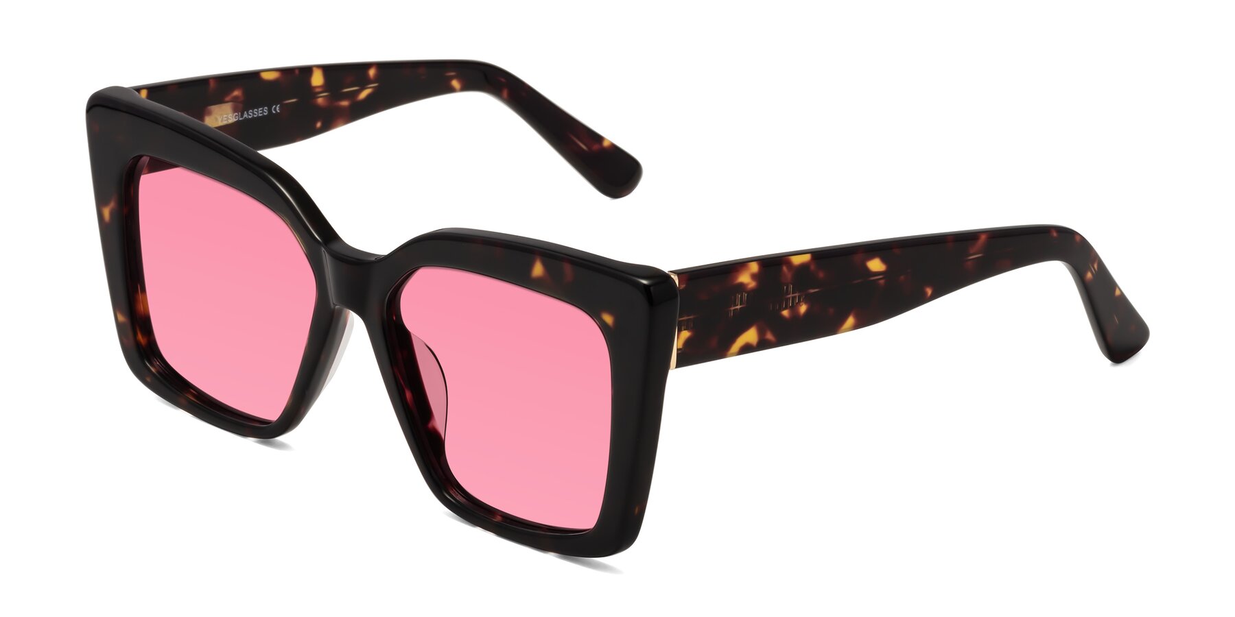 Angle of Hagen in Tortoise with Pink Tinted Lenses