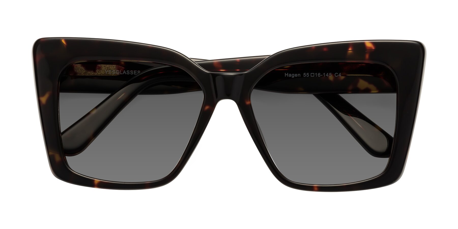 Folded Front of Hagen in Tortoise with Medium Gray Tinted Lenses