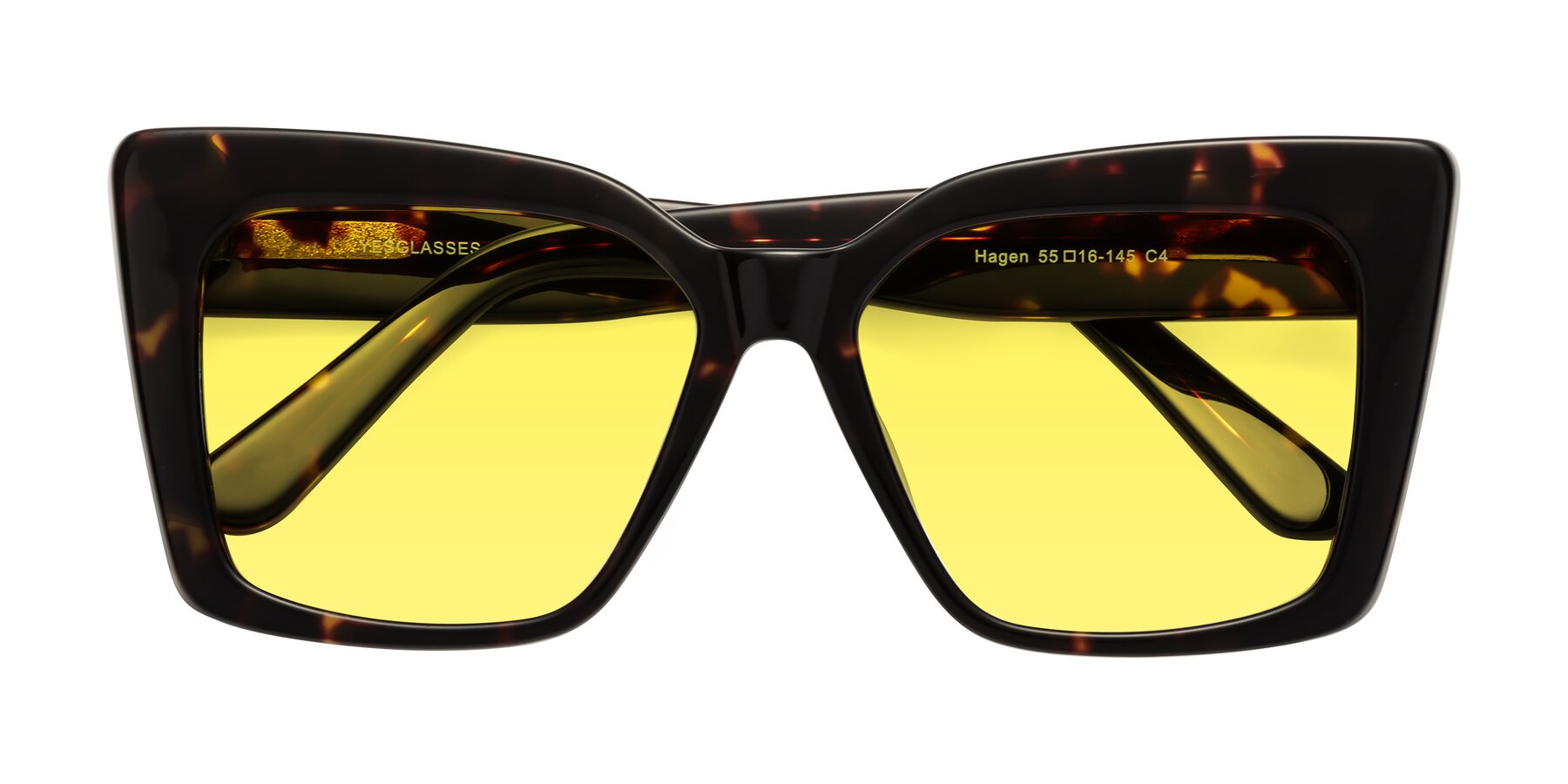 Folded Front of Hagen in Tortoise with Medium Yellow Tinted Lenses