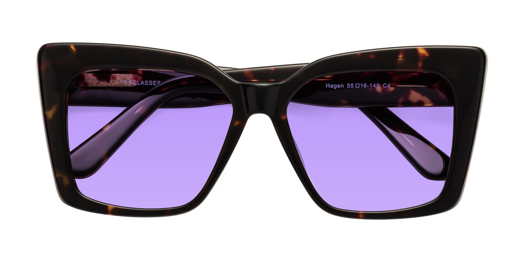 Folded Front of Hagen in Tortoise with Medium Purple Tinted Lenses