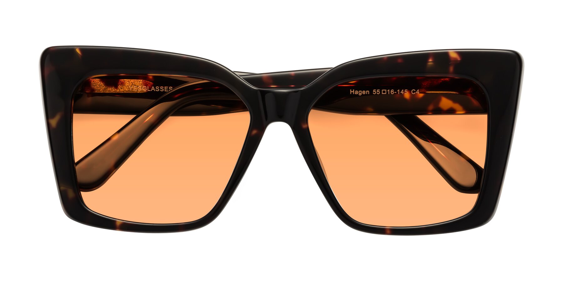 Folded Front of Hagen in Tortoise with Medium Orange Tinted Lenses
