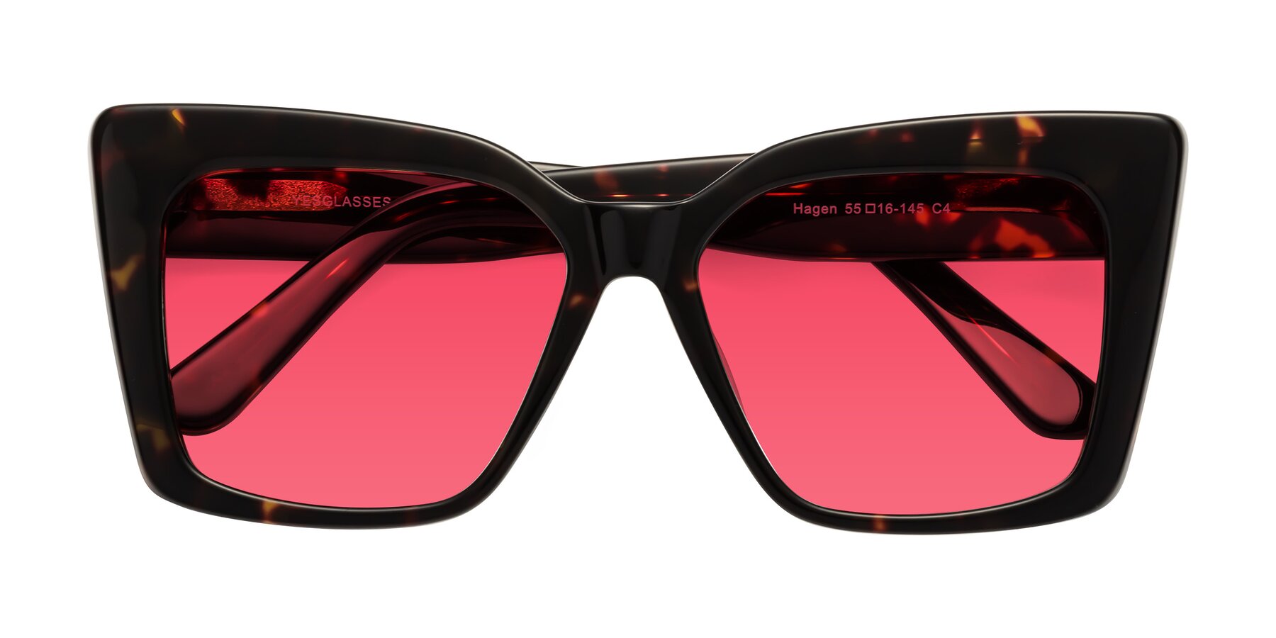 Folded Front of Hagen in Tortoise with Red Tinted Lenses