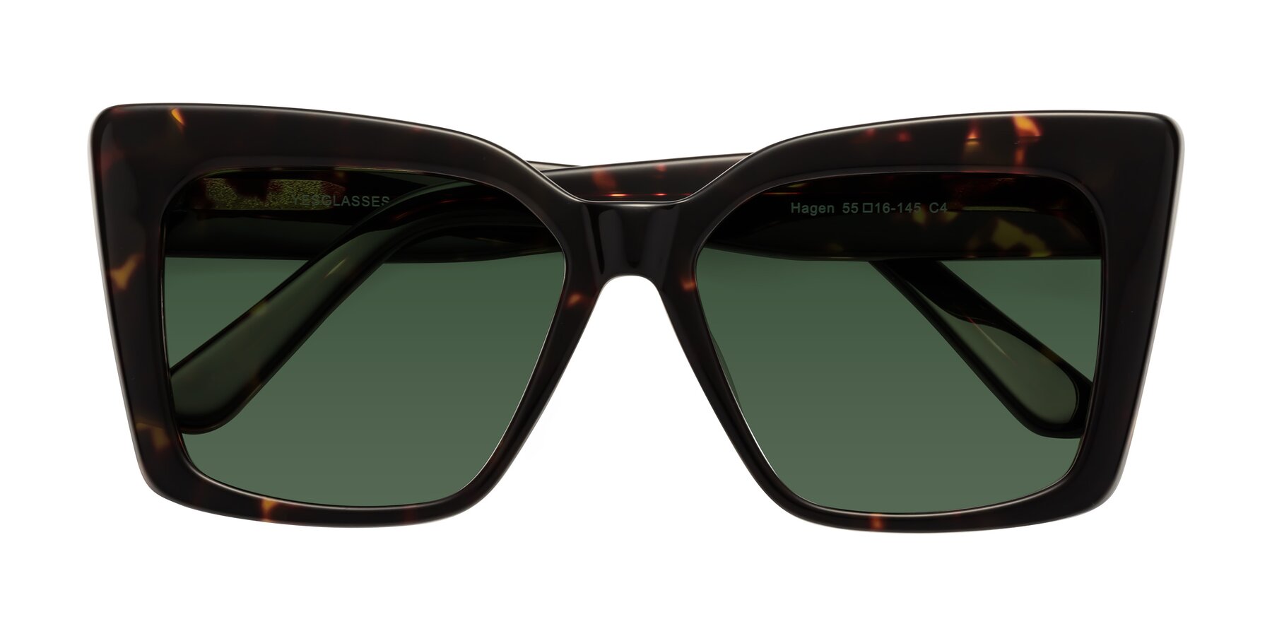 Folded Front of Hagen in Tortoise with Green Tinted Lenses