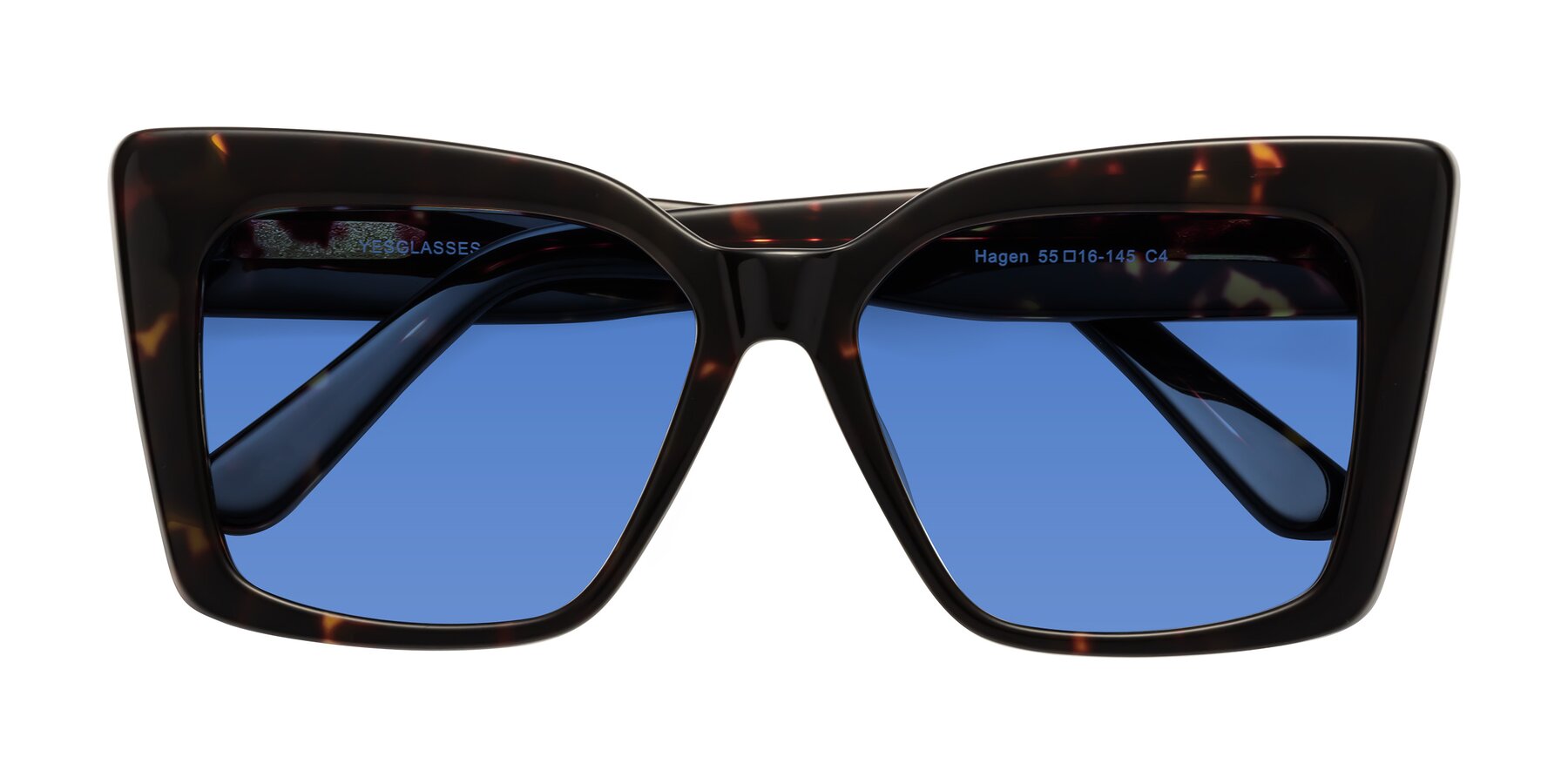 Folded Front of Hagen in Tortoise with Blue Tinted Lenses