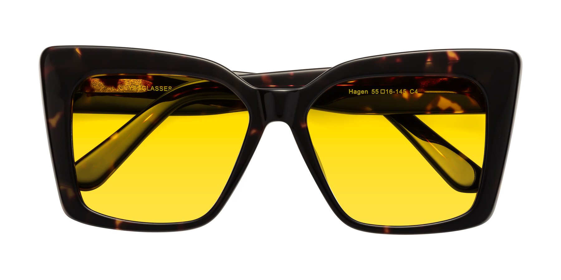 Folded Front of Hagen in Tortoise with Yellow Tinted Lenses