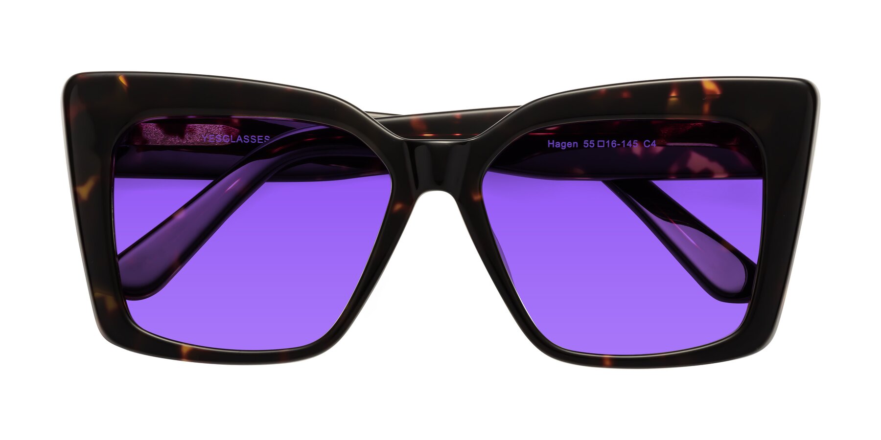 Folded Front of Hagen in Tortoise with Purple Tinted Lenses