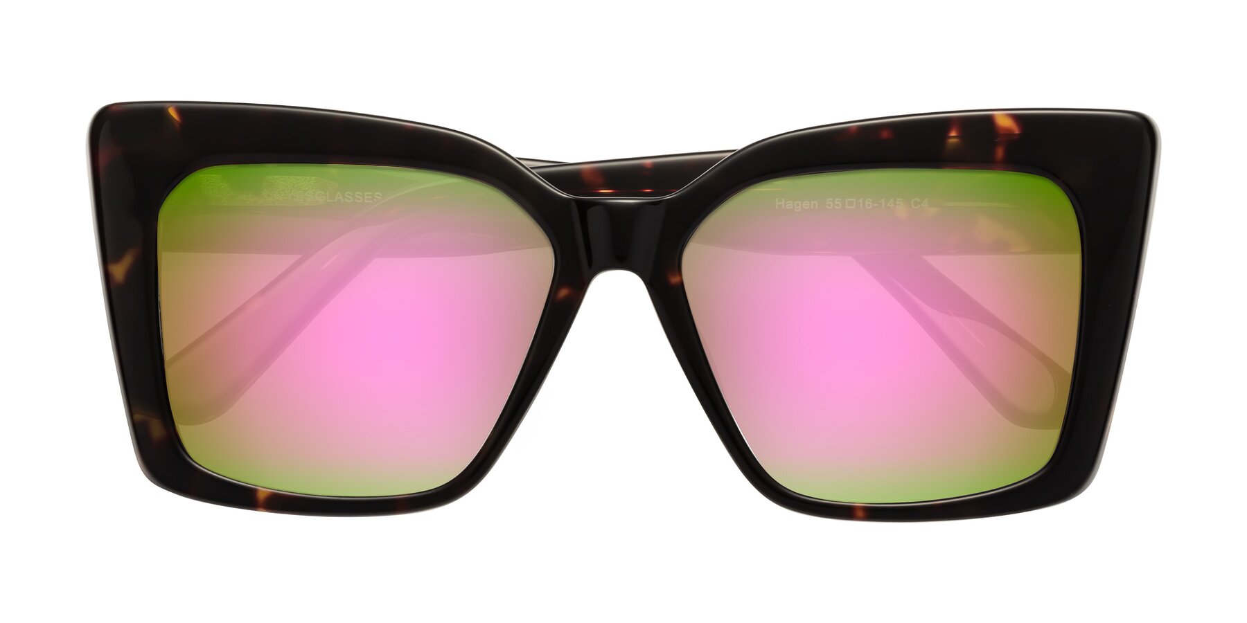 Folded Front of Hagen in Tortoise with Pink Mirrored Lenses