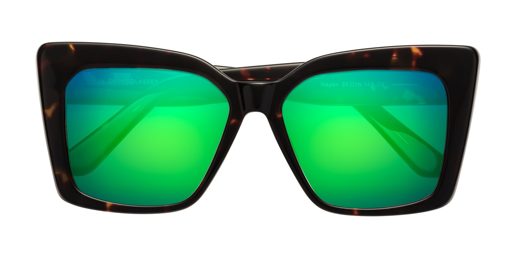 Folded Front of Hagen in Tortoise with Green Mirrored Lenses