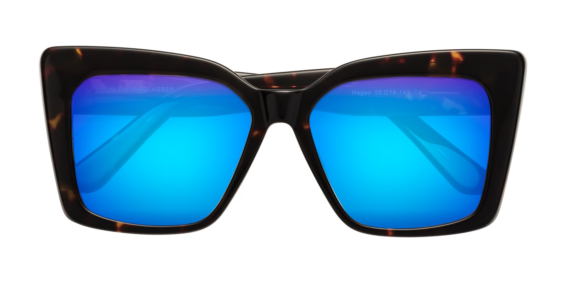 Folded Front of Hagen in Tortoise with Blue Mirrored Lenses