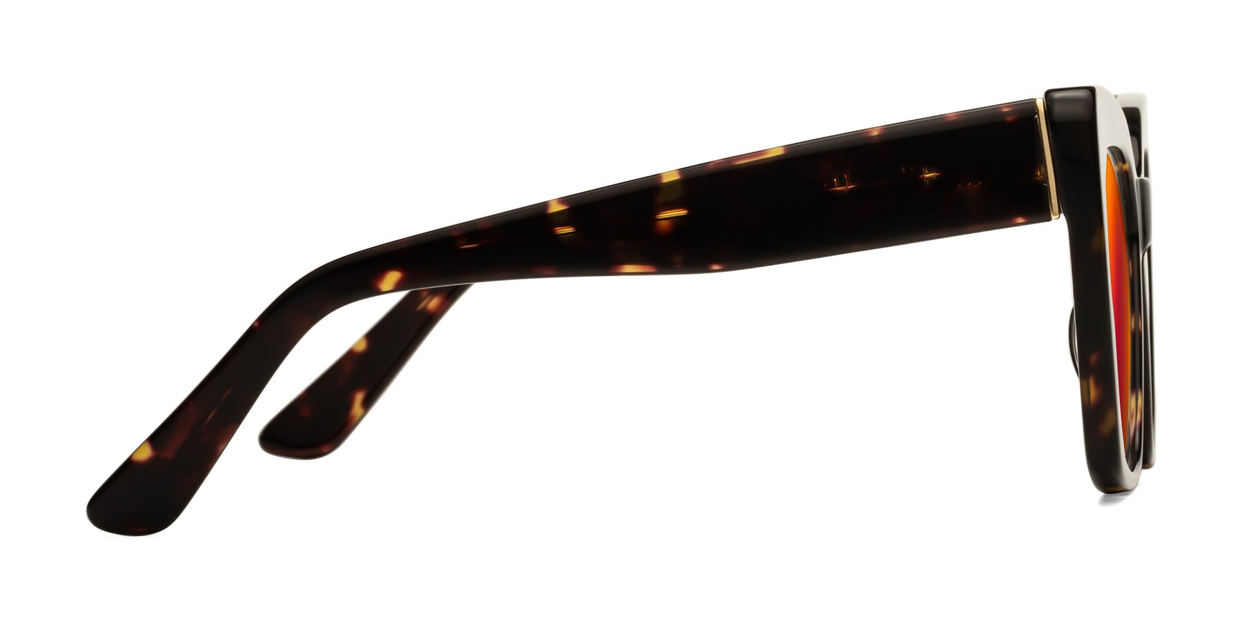 Side of Hagen in Tortoise with Red Gold Mirrored Lenses