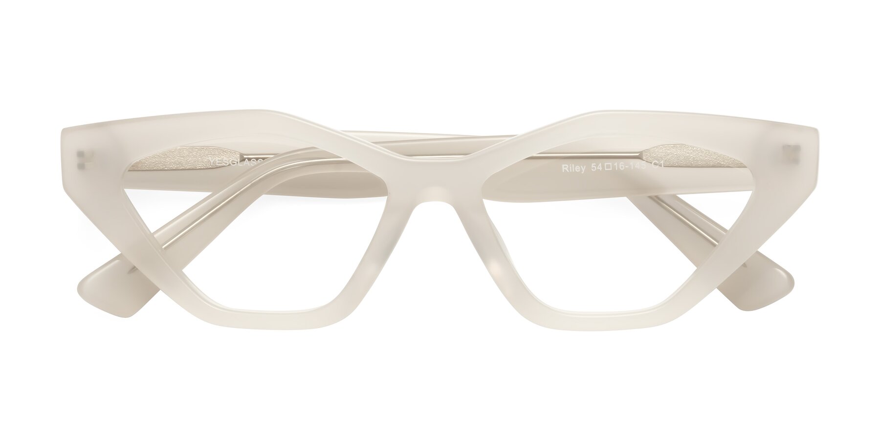 Folded Front of Riley in Beige with Clear Reading Eyeglass Lenses