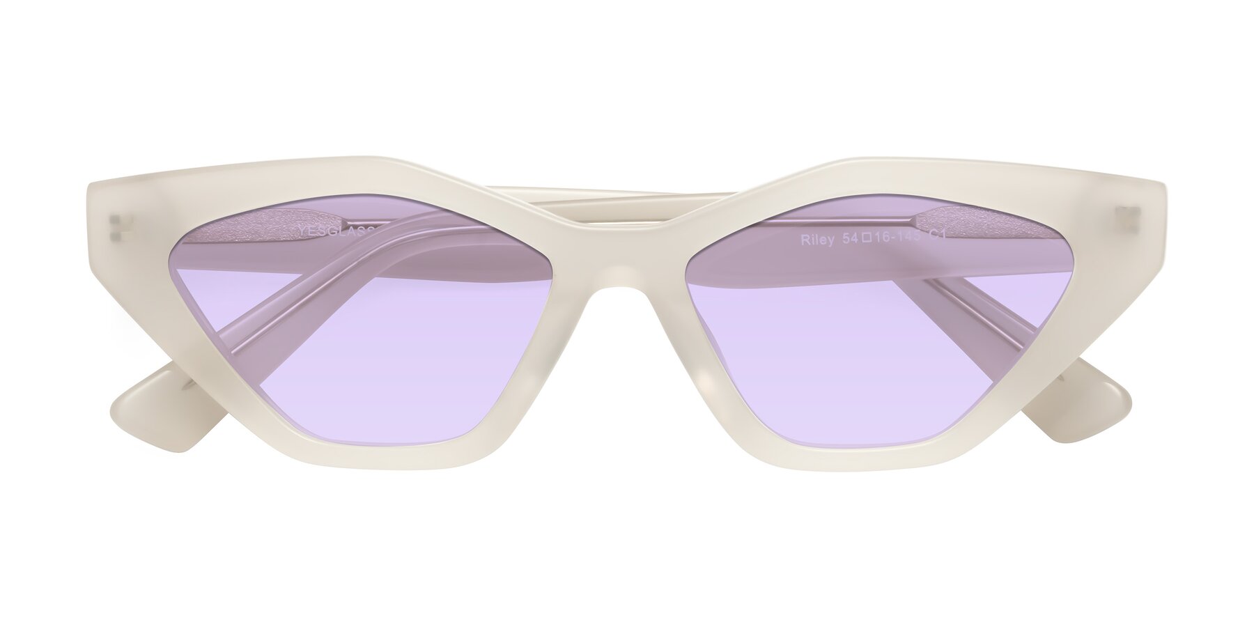 Folded Front of Riley in Beige with Light Purple Tinted Lenses