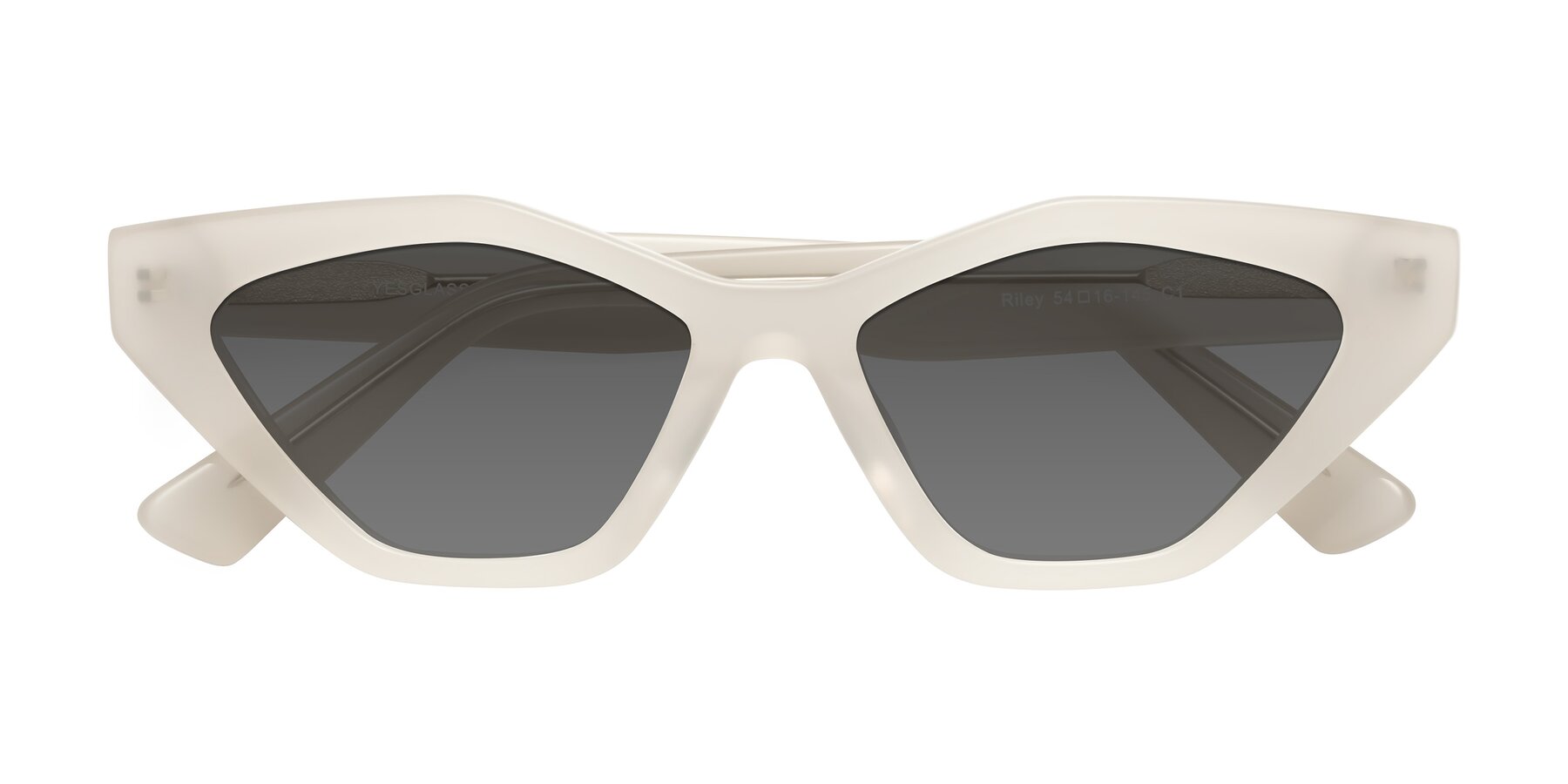 Folded Front of Riley in Beige with Medium Gray Tinted Lenses