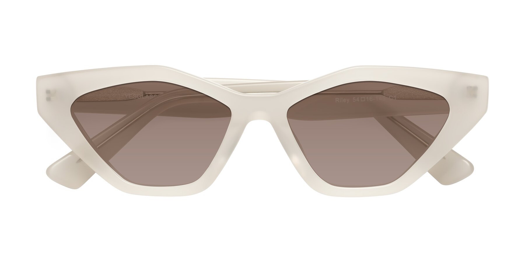 Folded Front of Riley in Beige with Medium Brown Tinted Lenses