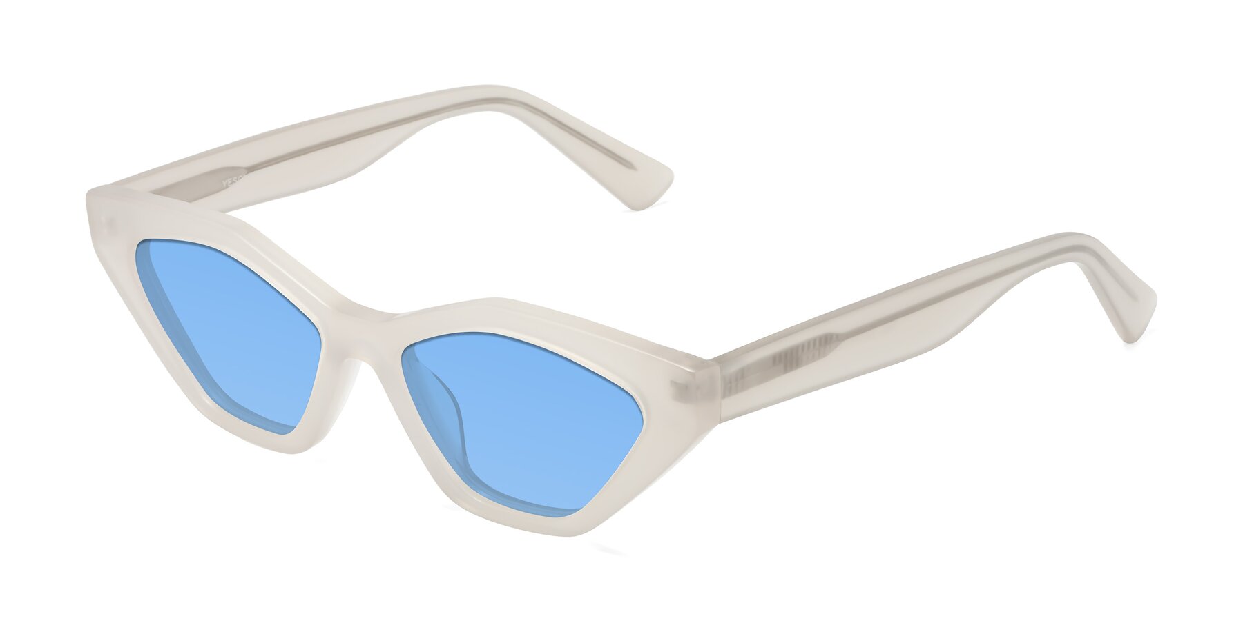 Angle of Riley in Beige with Medium Blue Tinted Lenses