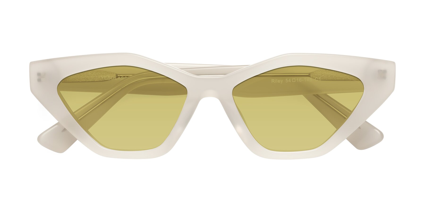 Folded Front of Riley in Beige with Medium Champagne Tinted Lenses