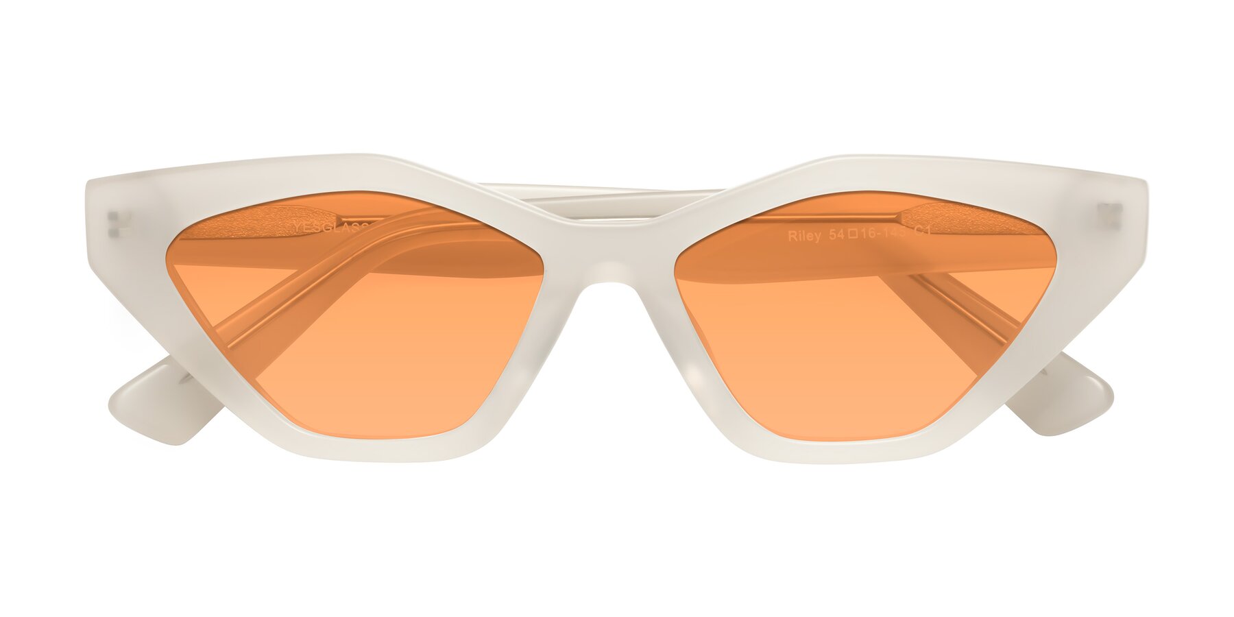 Folded Front of Riley in Beige with Medium Orange Tinted Lenses