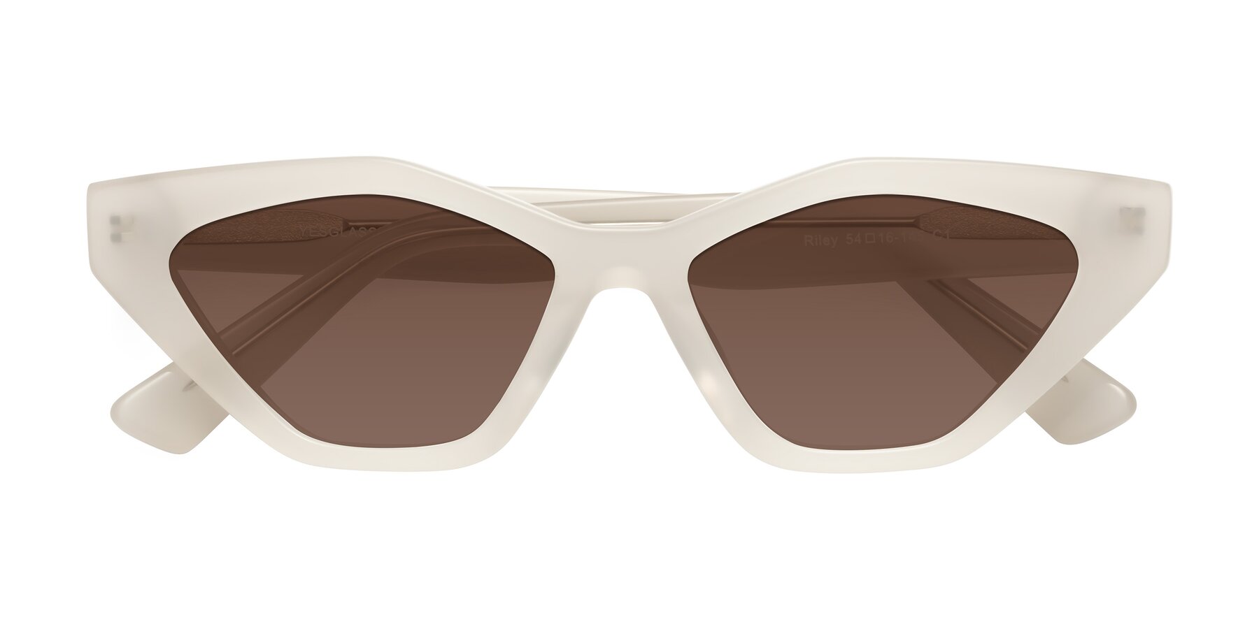 Folded Front of Riley in Beige with Brown Tinted Lenses