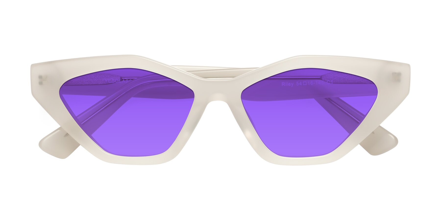 Folded Front of Riley in Beige with Purple Tinted Lenses