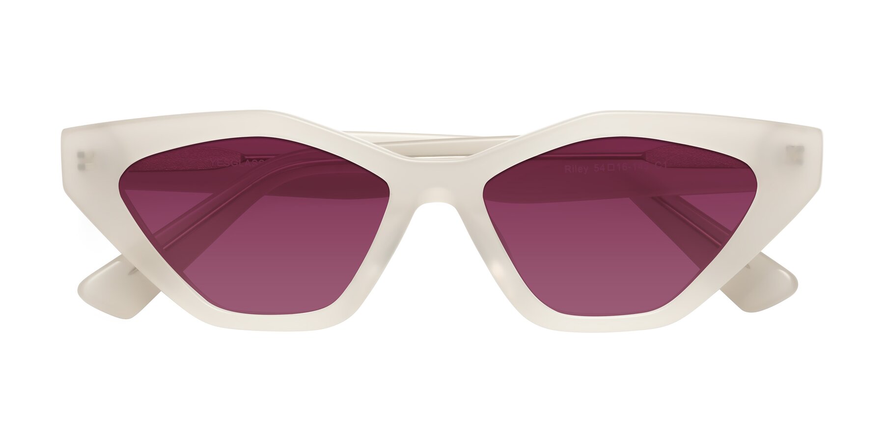 Folded Front of Riley in Beige with Wine Tinted Lenses