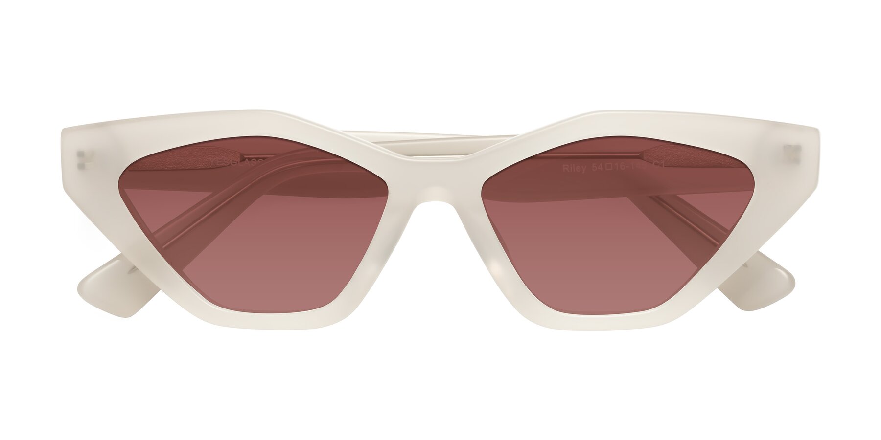 Folded Front of Riley in Beige with Garnet Tinted Lenses