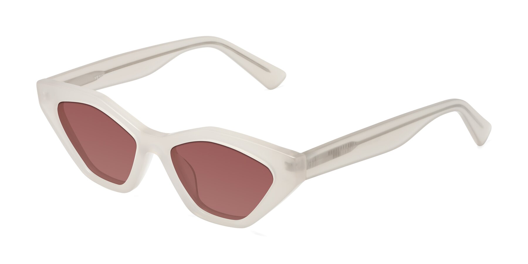 Angle of Riley in Beige with Garnet Tinted Lenses