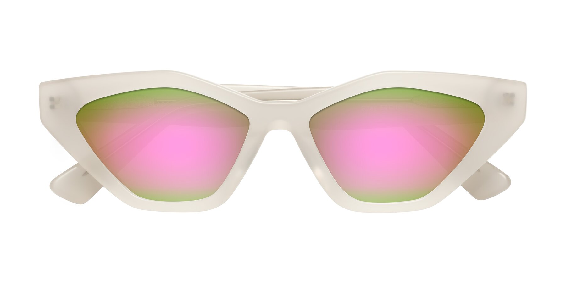 Folded Front of Riley in Beige with Pink Mirrored Lenses