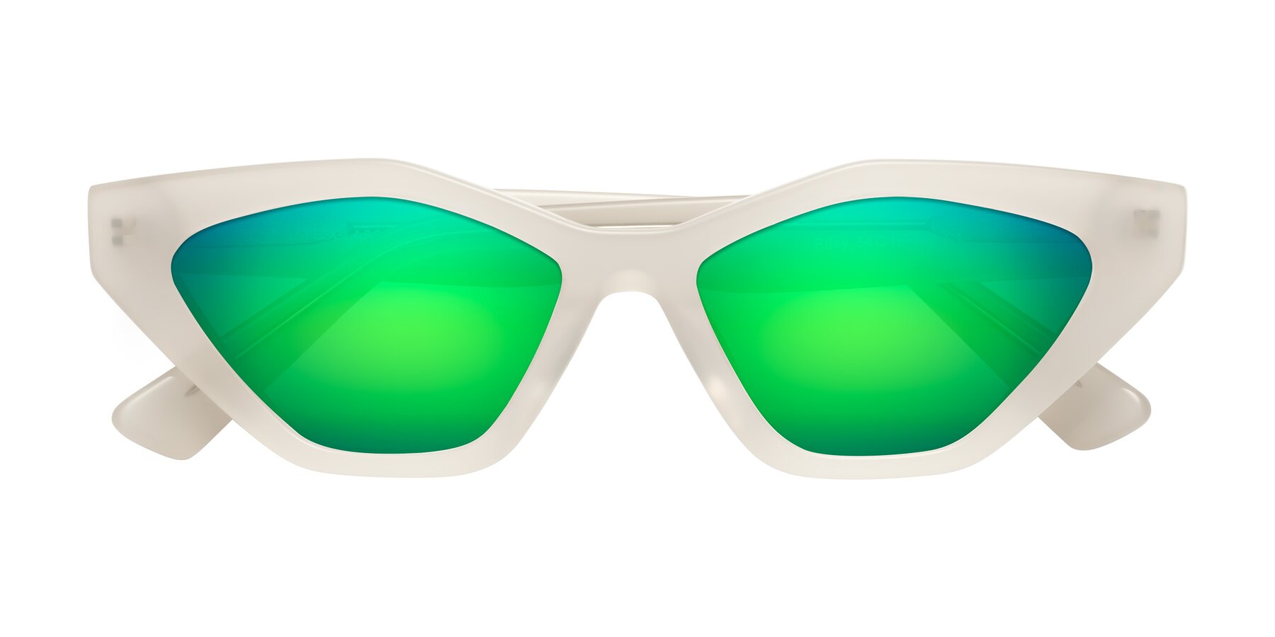 Folded Front of Riley in Beige with Green Mirrored Lenses
