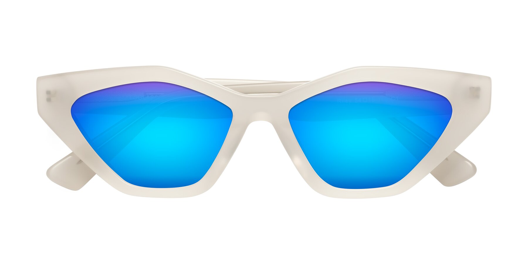 Folded Front of Riley in Beige with Blue Mirrored Lenses